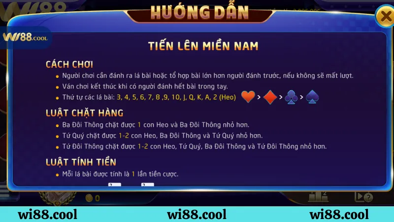 Hướng dẫn cách chơi Tiến lên Miền Nam Wi88