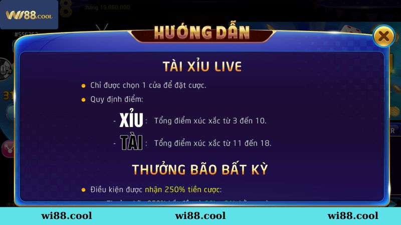 Luật chơi game Tài Xỉu livestream Wi88