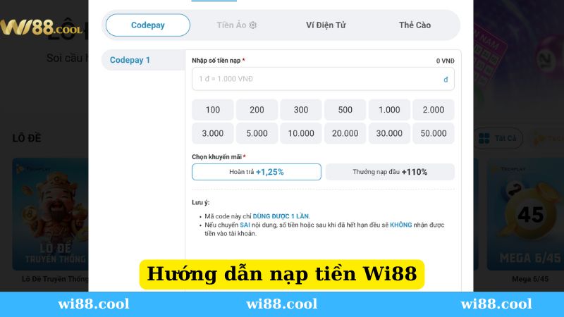 Hướng dẫn nạp tiền Wi88